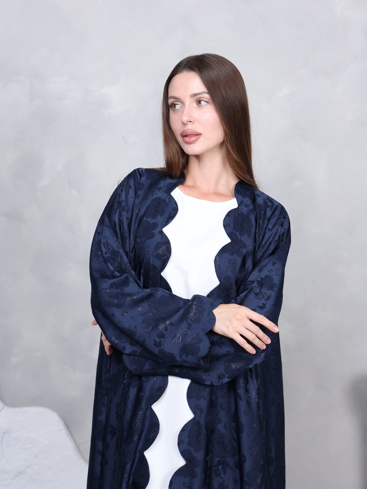 SCALOPE ABAYA - (NAVY)