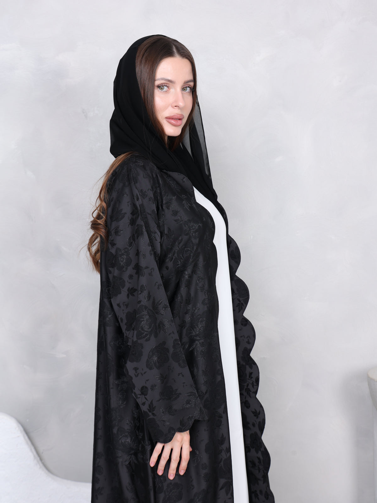 SCALOPE ABAYA - (GREY)