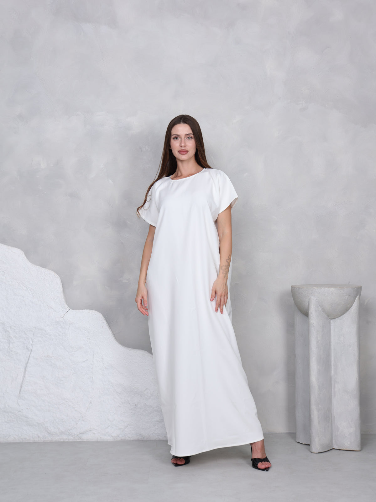 SHORT SLEEVE DRESS - (WHITE)