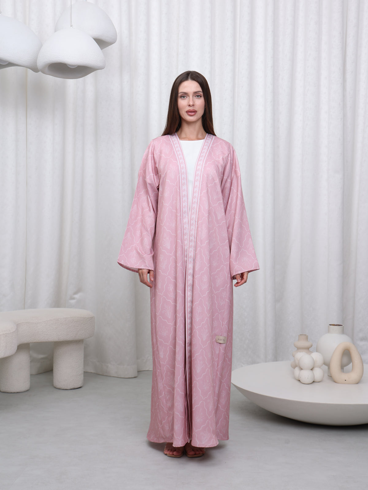 BORDER PRINT ABAYA - (COFFEE BROWN)