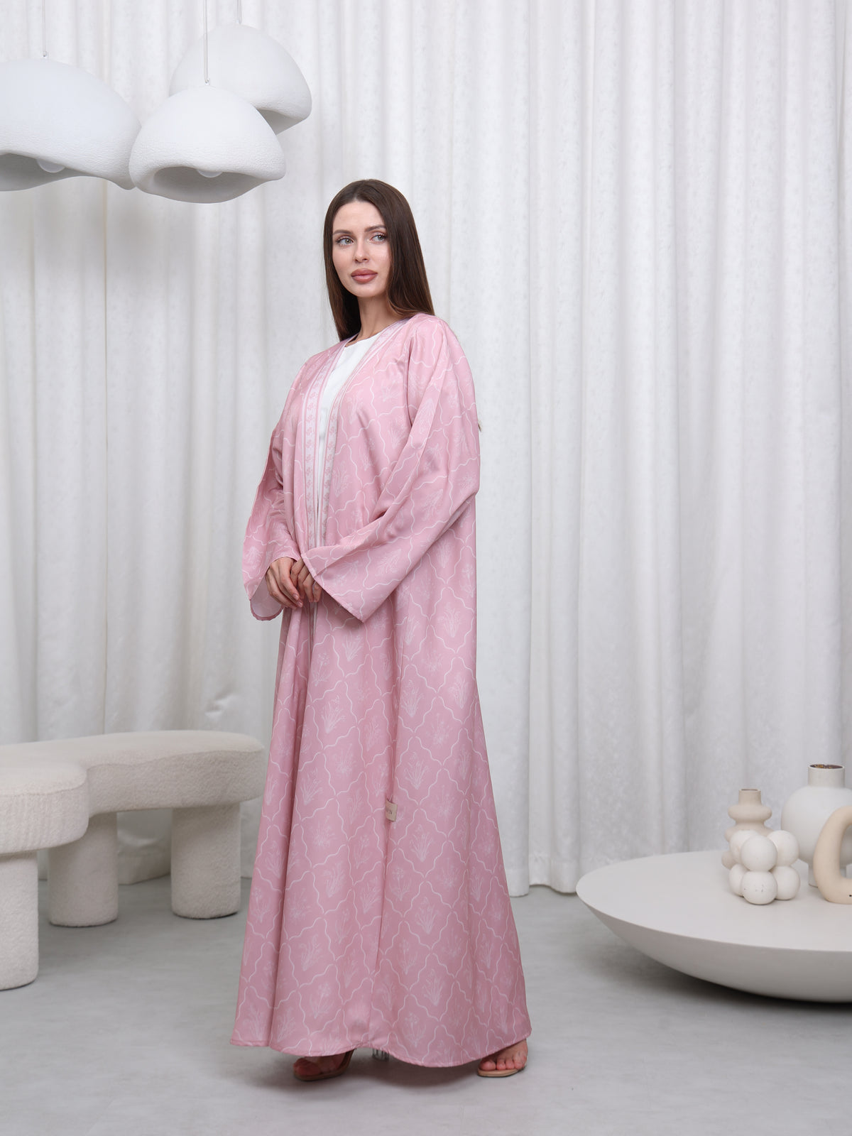 BORDER PRINT ABAYA - (PINK)