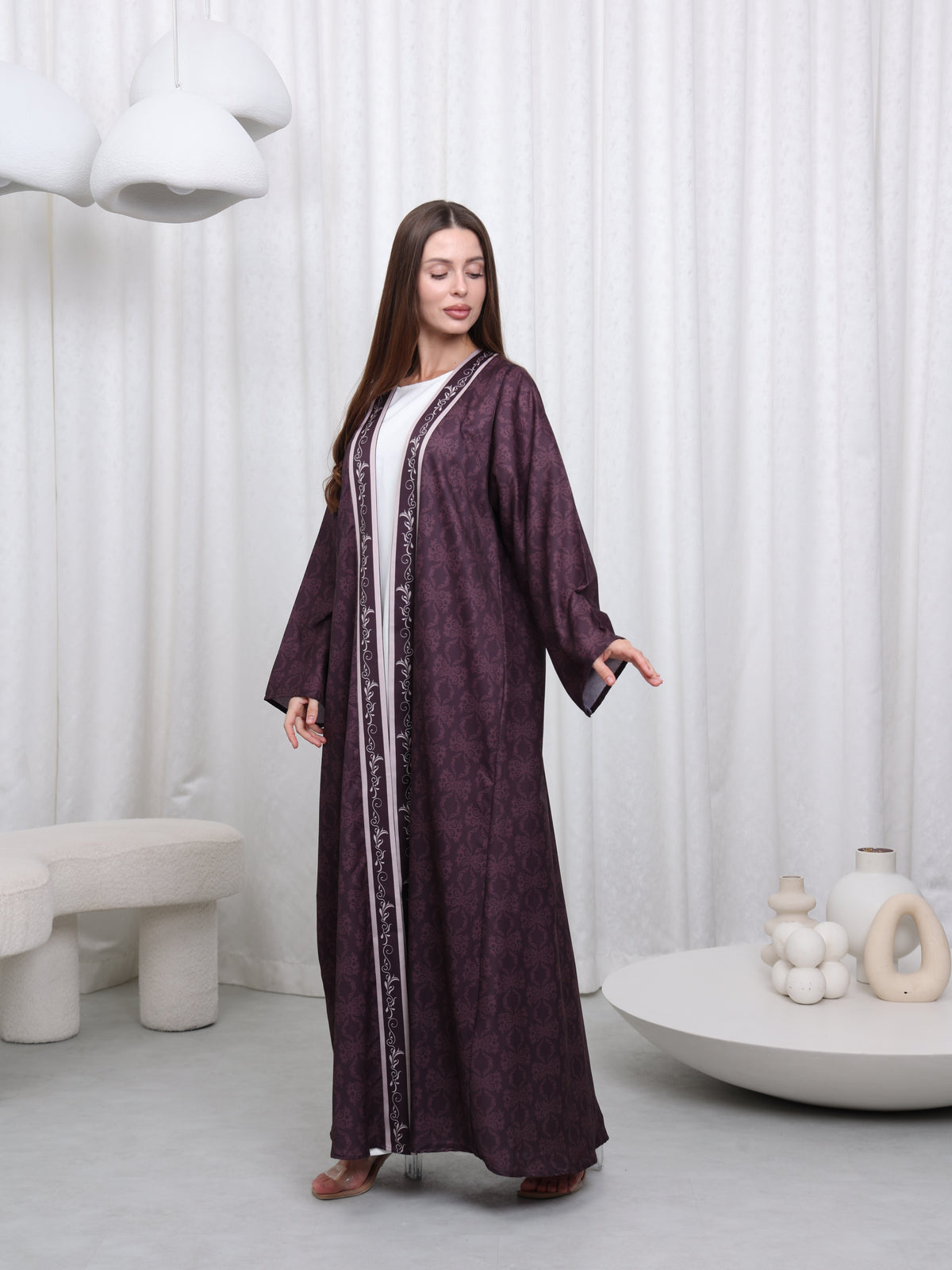 BORDER PRINT ABAYA - (PINK)