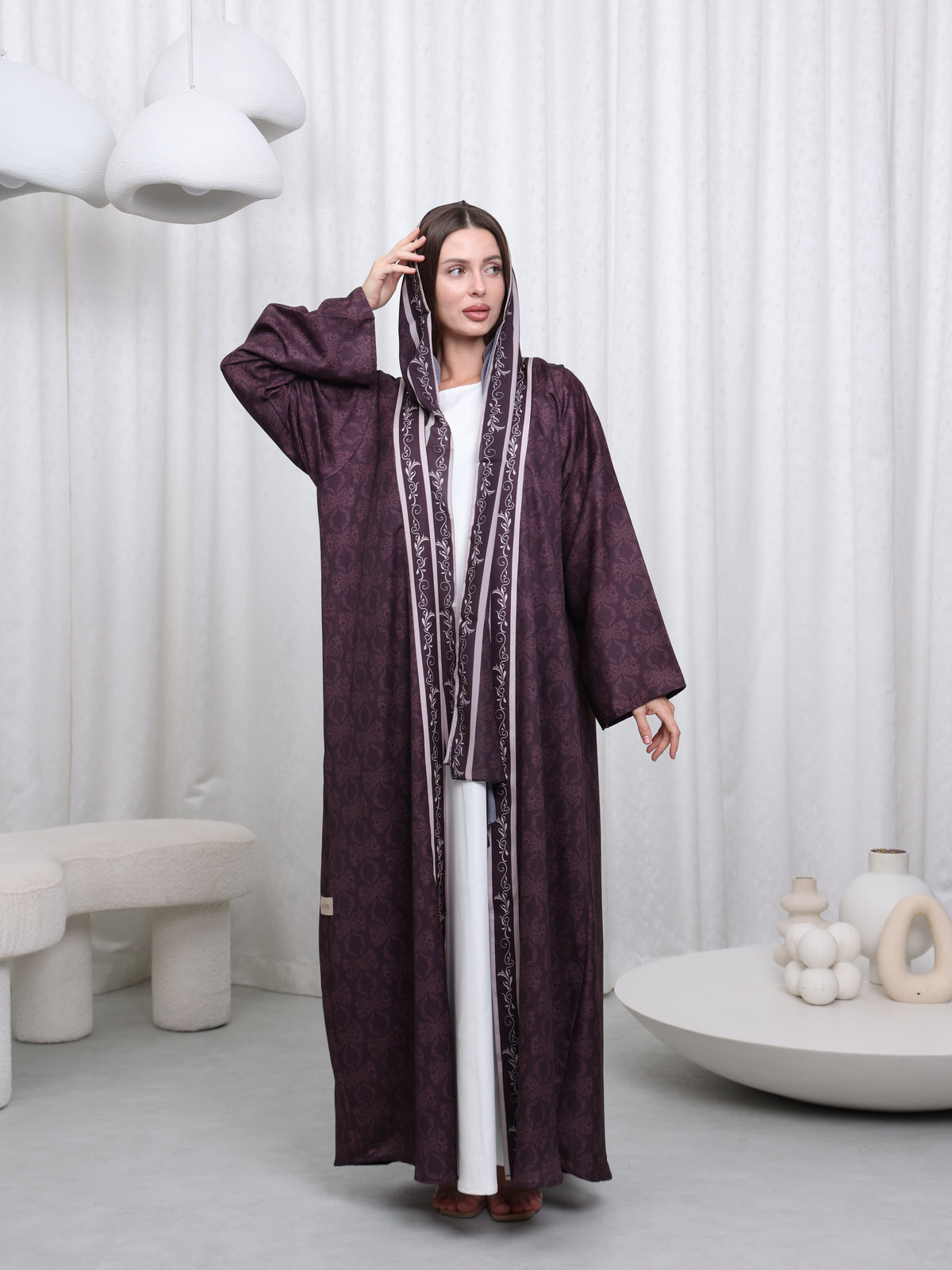 BORDER PRINT ABAYA - (PINK)