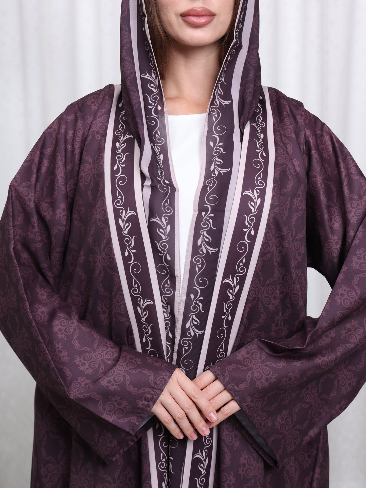 BORDER PRINT ABAYA - (PINK)