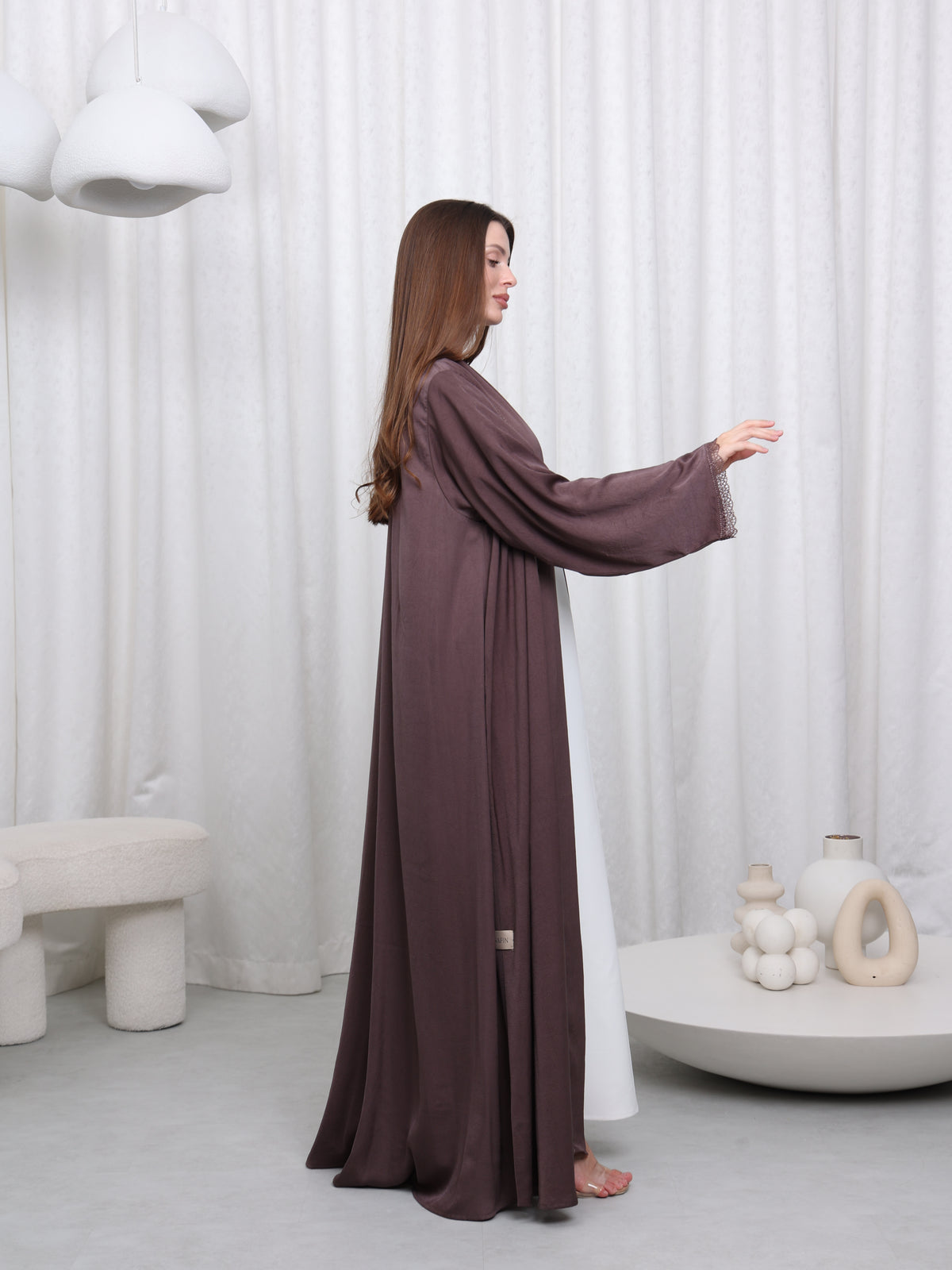 LACE ABAYA - (BROWN)