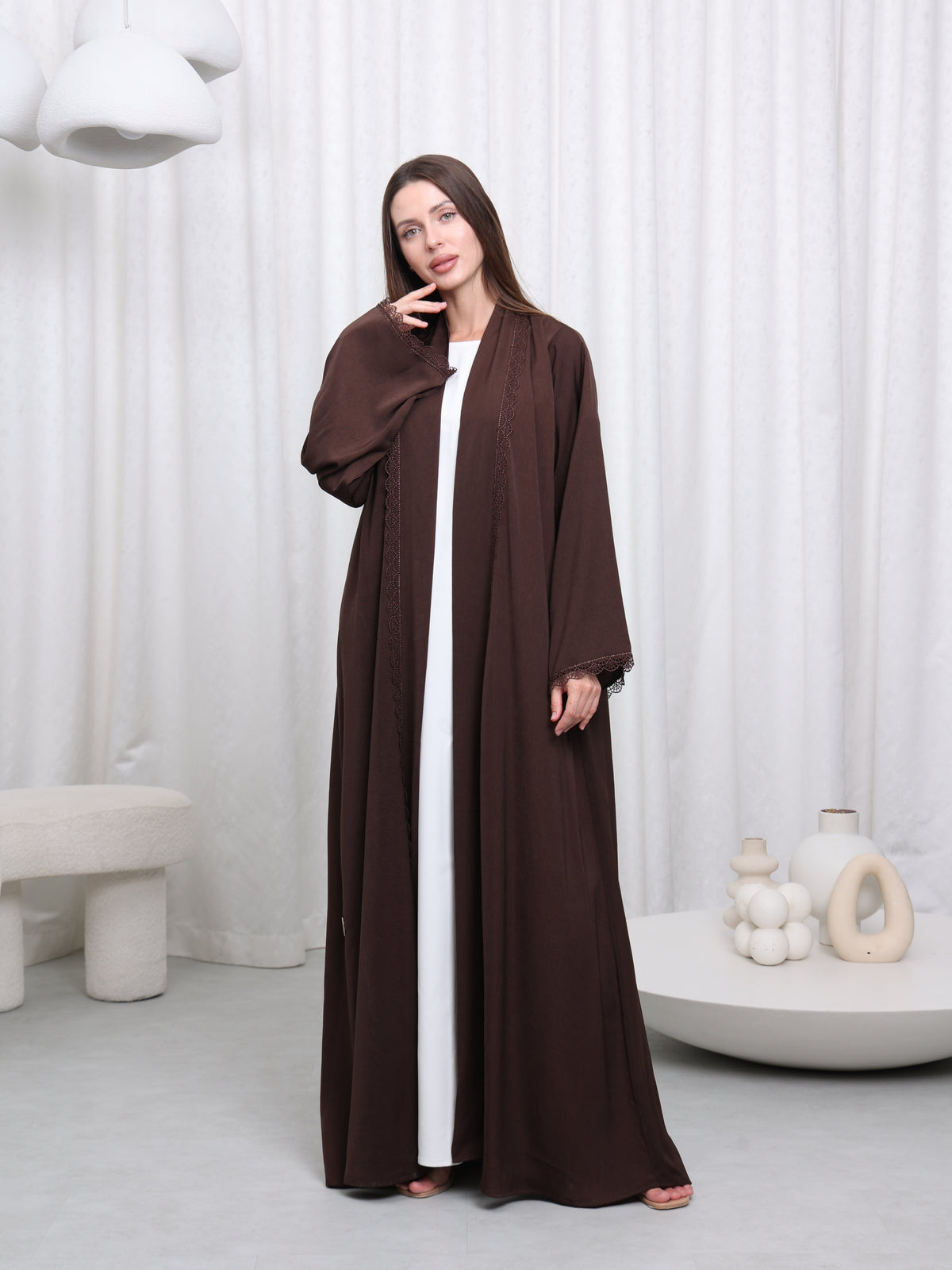 LACE ABAYA - (BROWN)