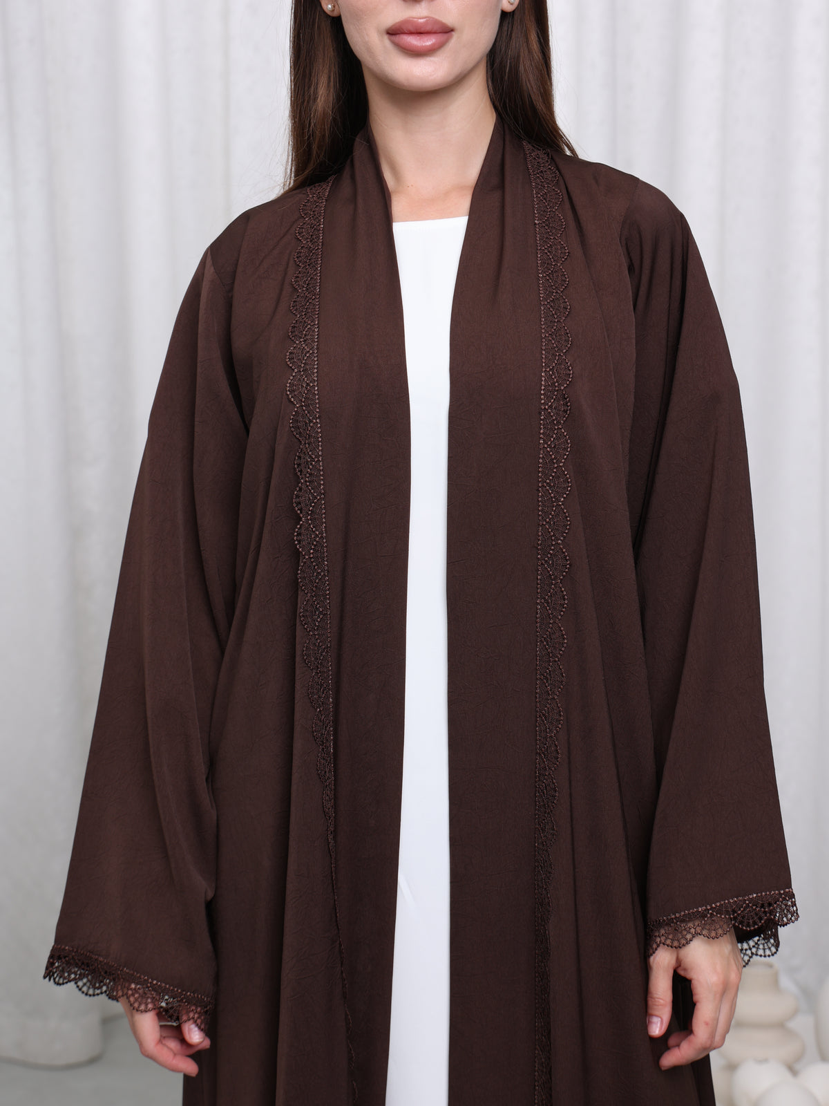 LACE ABAYA - (BROWN)