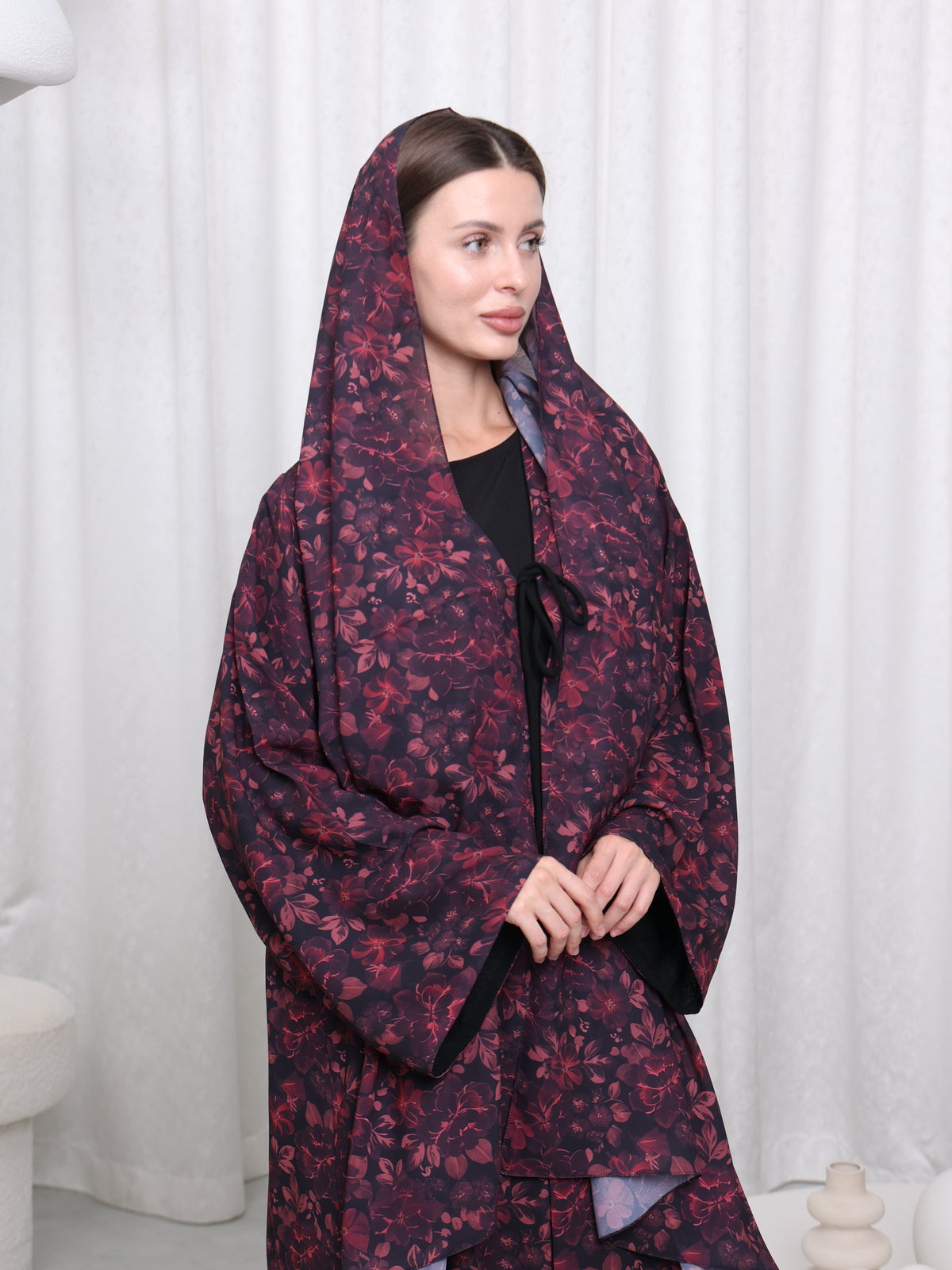 RIBBON ABAYA - (DUSTY RED)