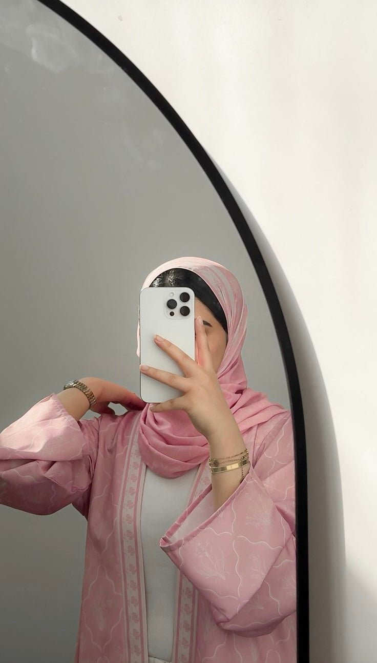 BORDER PRINT ABAYA - (PINK)