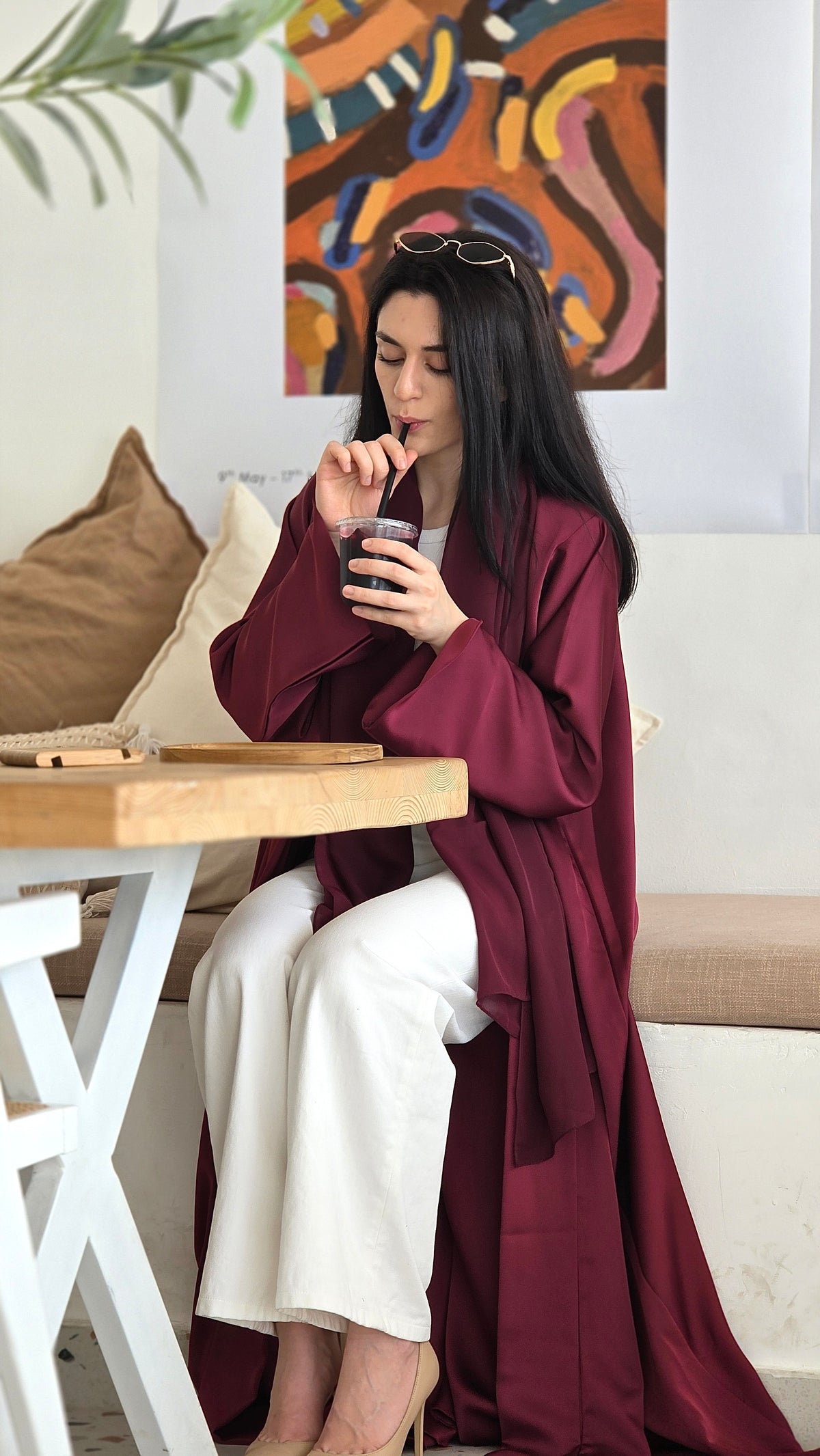 Maroon plain Abaya