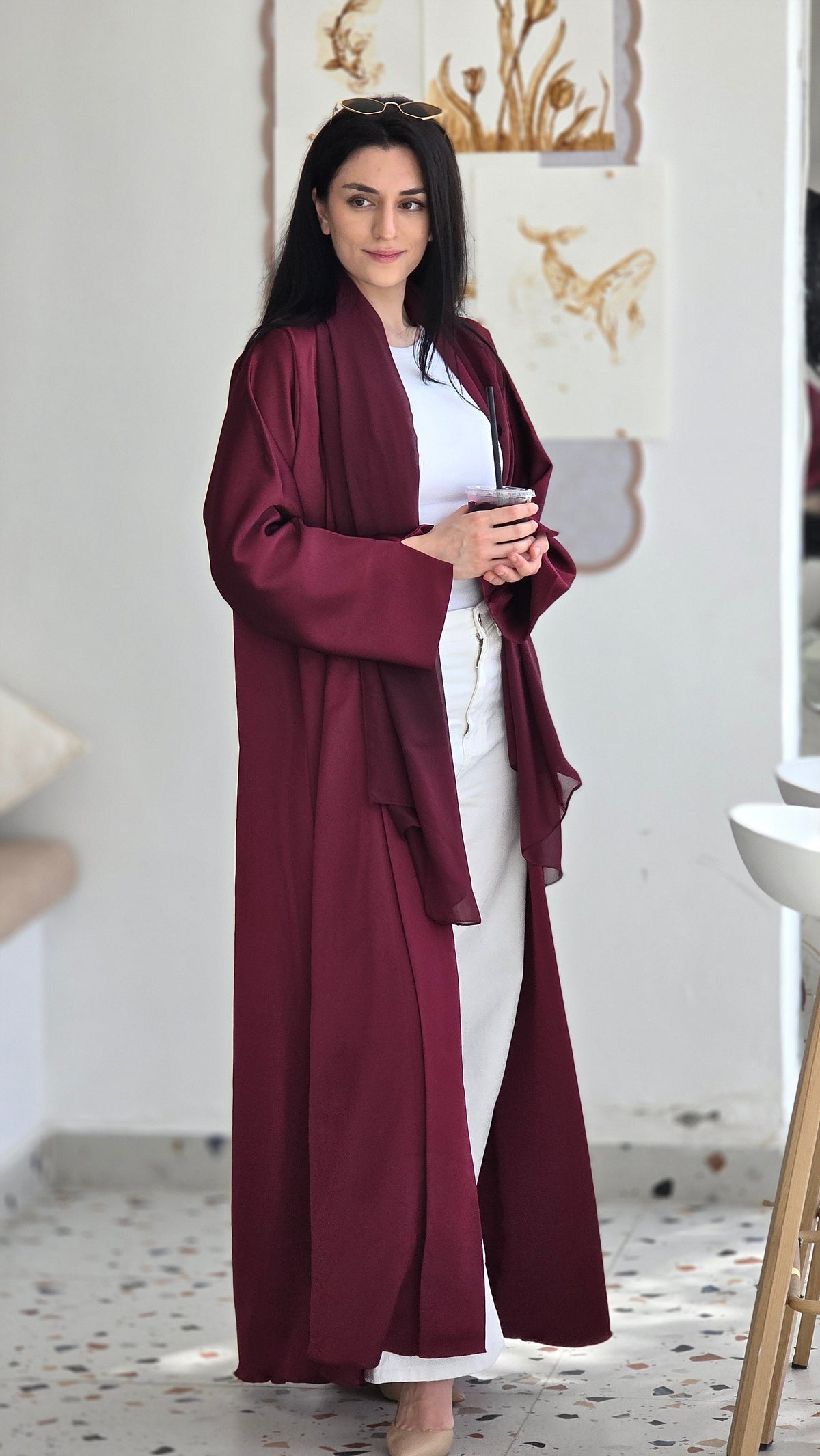 Maroon plain Abaya