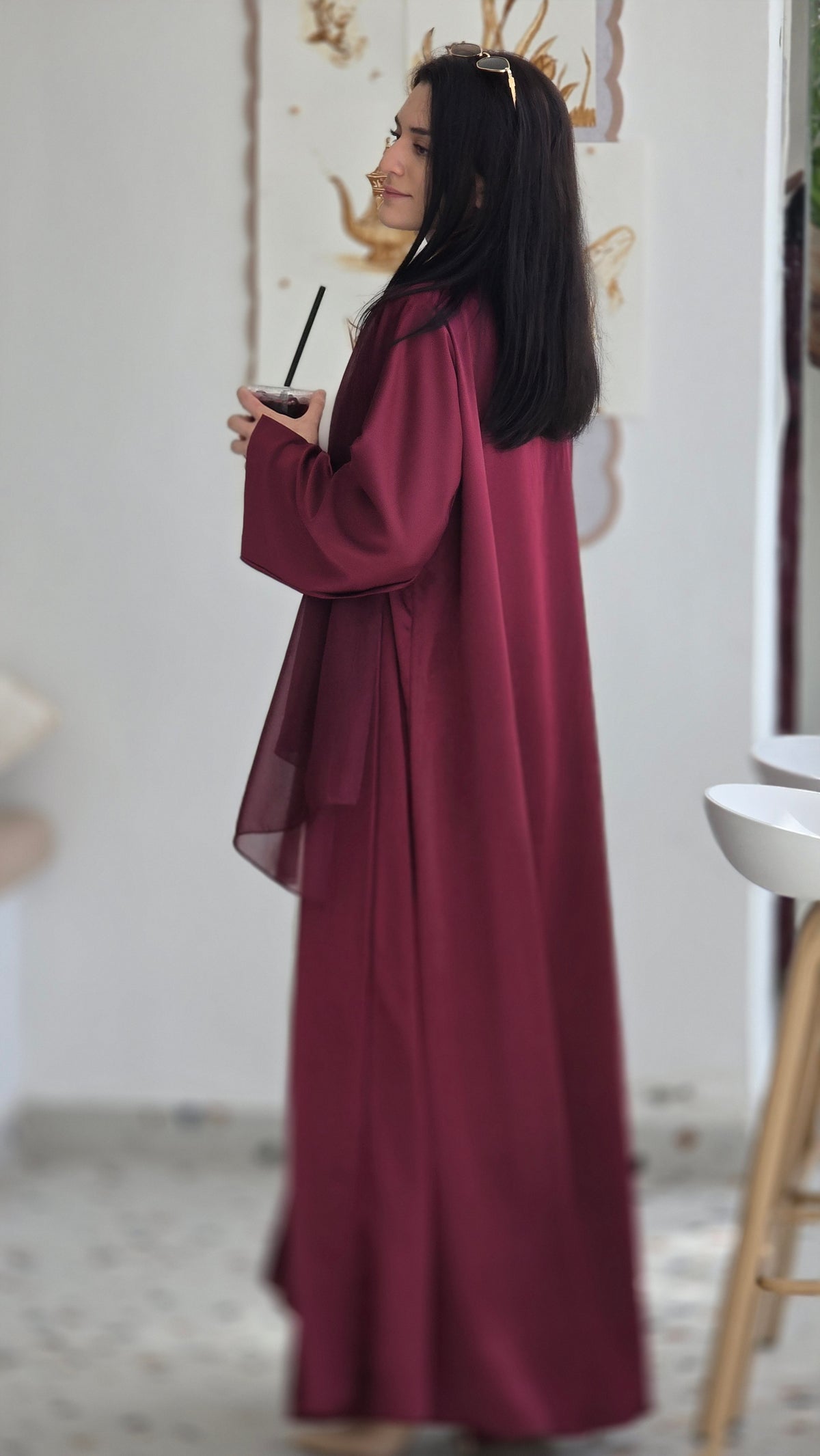 Maroon plain Abaya