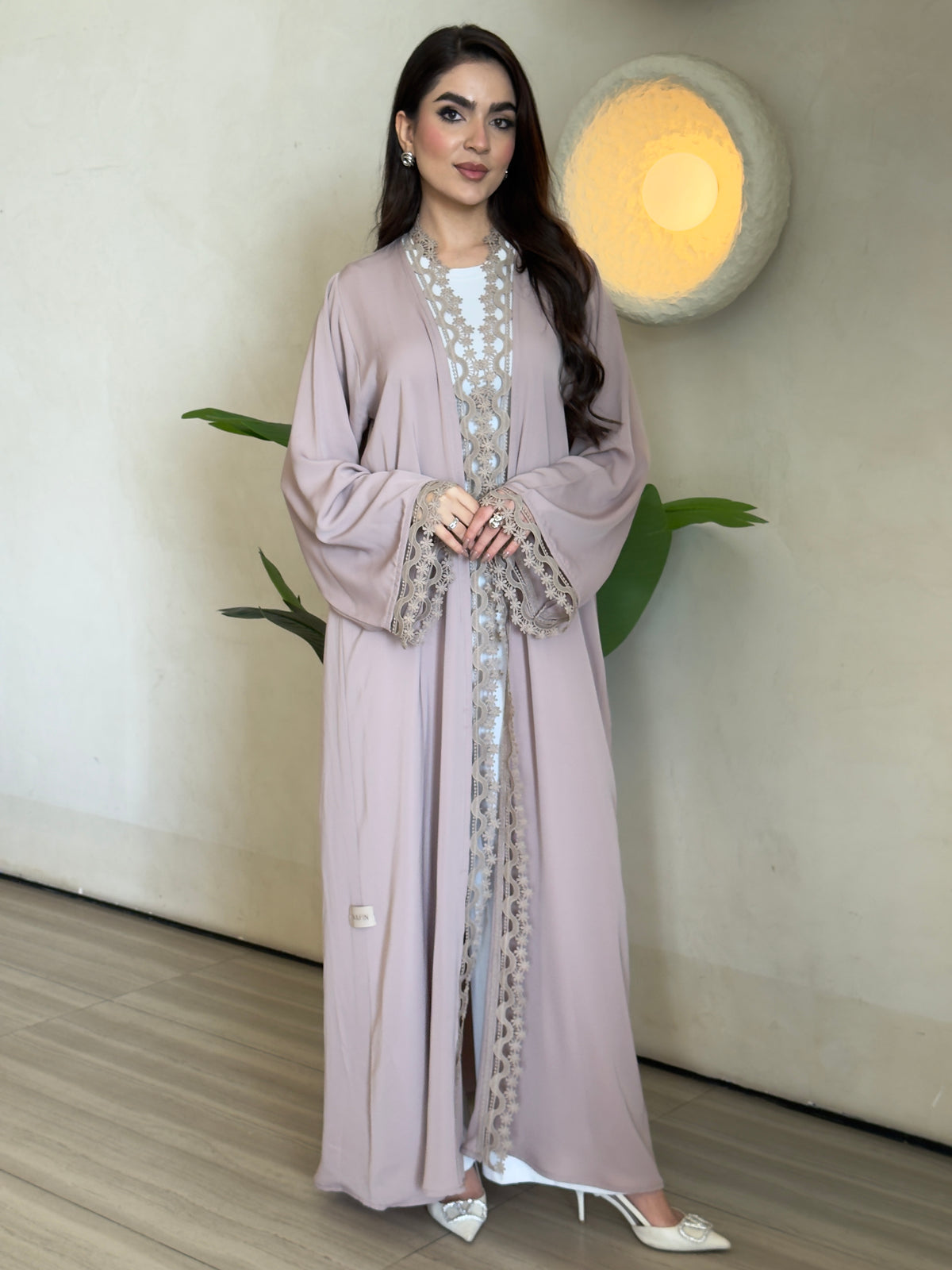 NUDE PINK LACE ABAYA