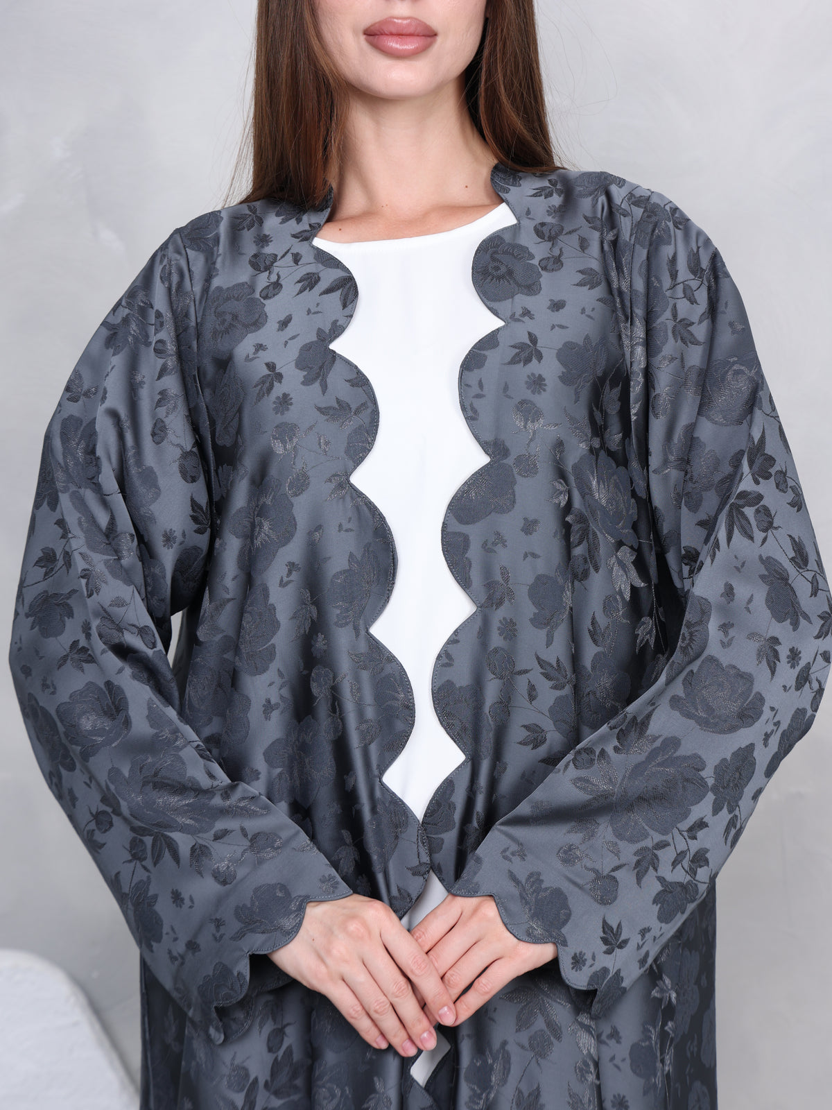 SCALOPE ABAYA - (GREY)
