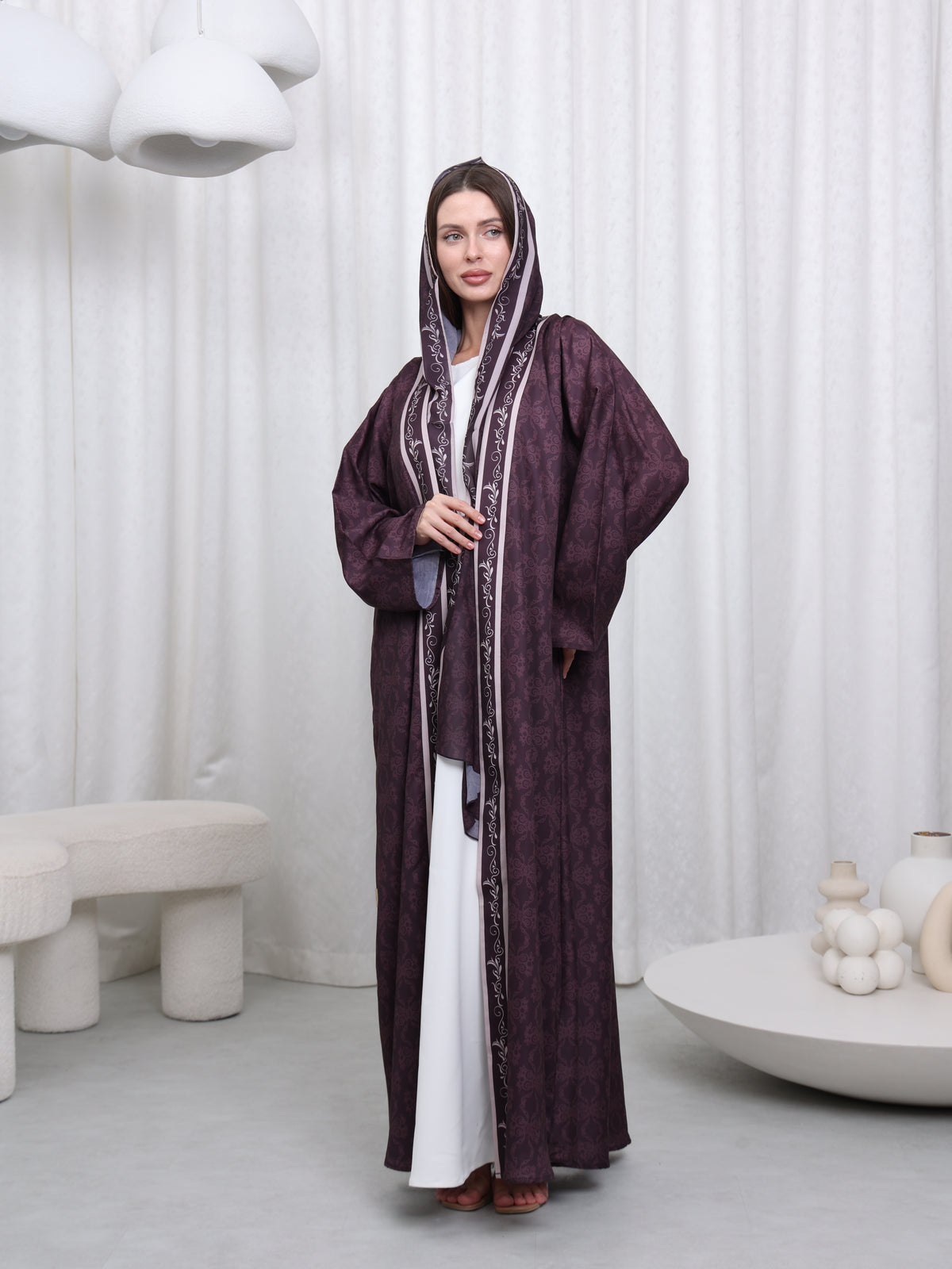 BORDER PRINT ABAYA - (PINK)