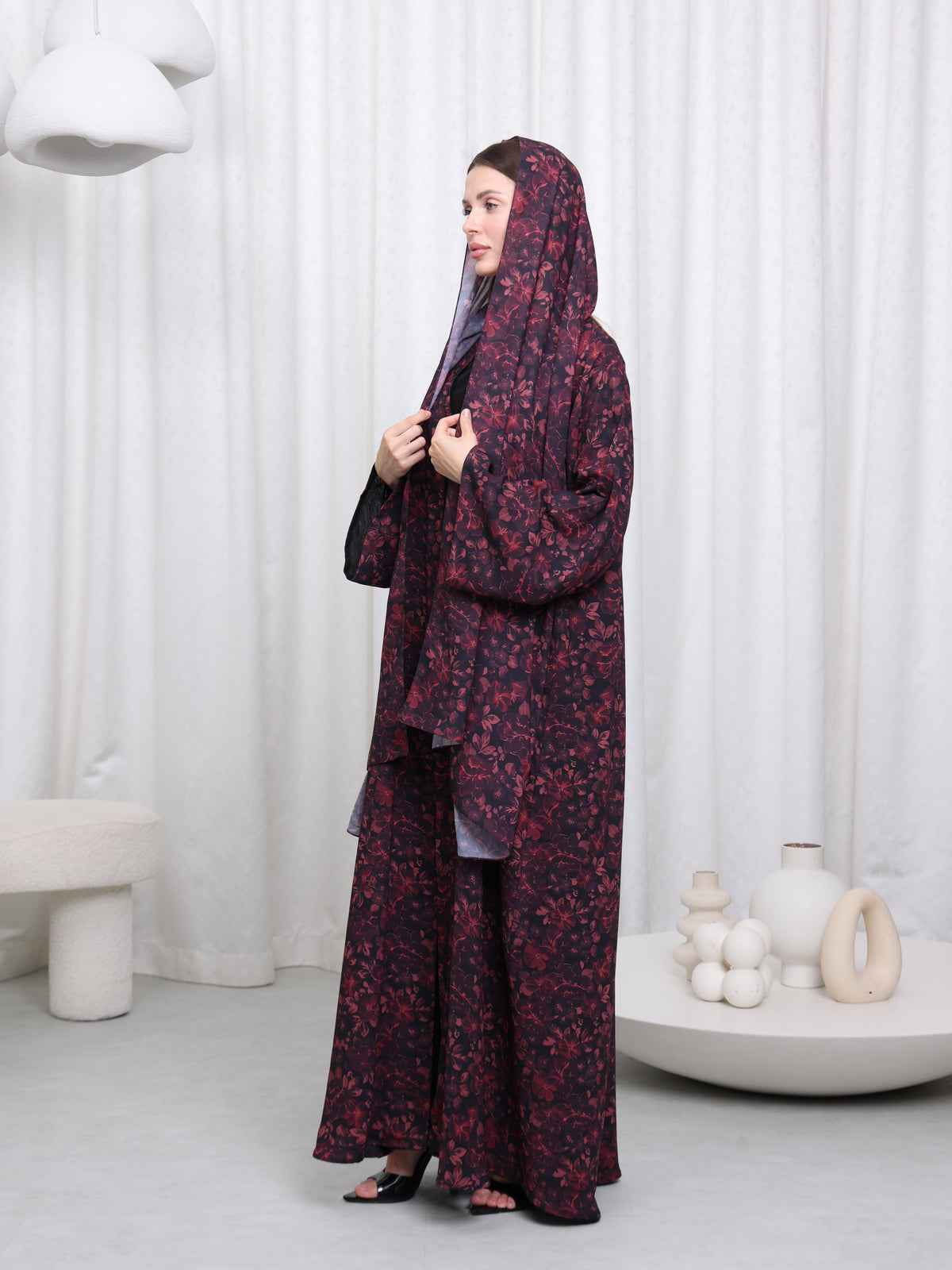RIBBON ABAYA - (DUSTY RED)