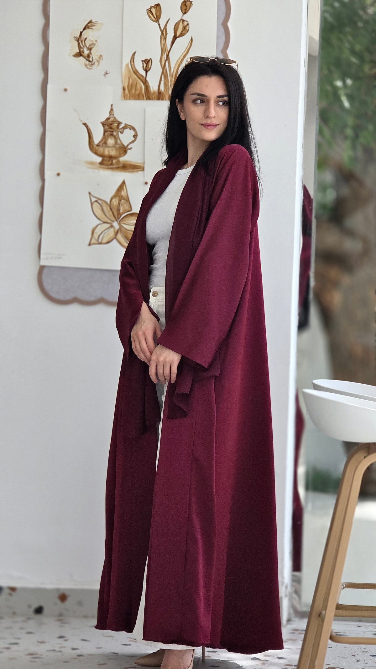 Maroon plain Abaya